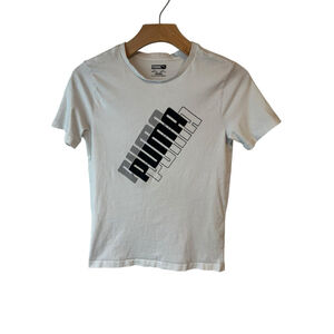 Puma T Shirt Boys M 10-12 White Short Sleeve Black Logo Crew Neck Athletics
